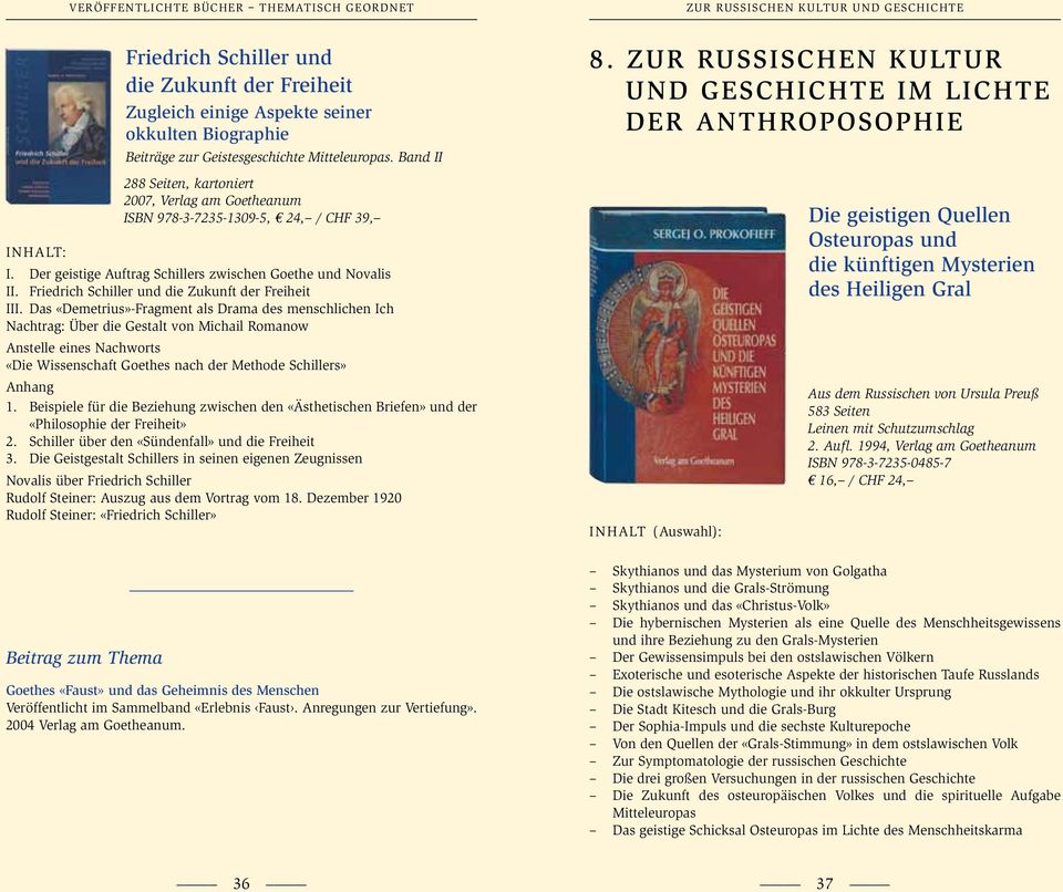 Der geistige Auftrag Schillers zwischen Goethe und Novalis II. Friedrich Schiller und die Zukunft der Freiheit III.