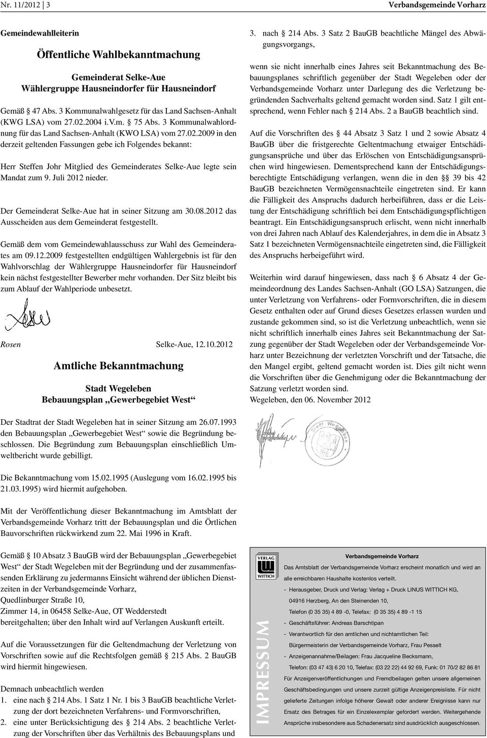 2004 i.v.m. 75 Abs. 3 Kommunalwahlordnung für das Land Sachsen-Anhalt (KWO LSA) vom 27.02.