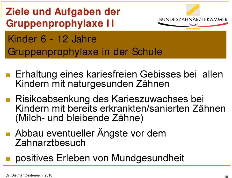 Risikoabsenkung des Karieszuwachses bei Kindern mit bereits erkrankten/sanierten Zähnen