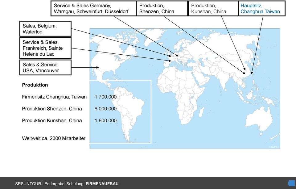 Sales & Service, USA, Vancouver Produktion Firmensitz Changhua, Taiwan 1.700.000 Produktion Shenzen, China 6.