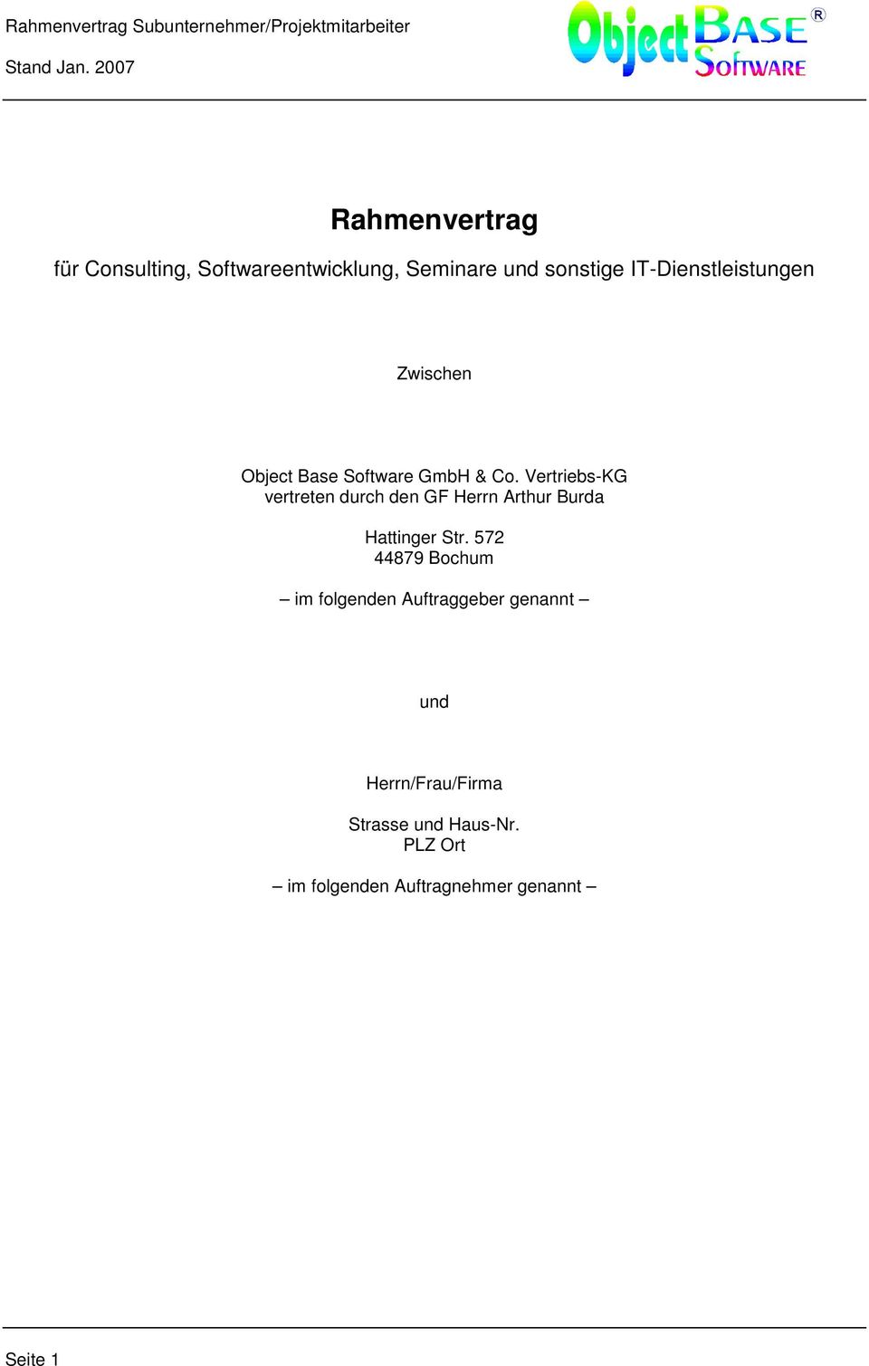 Rahmenvertrag Für Consulting Softwareentwicklung Seminare Und