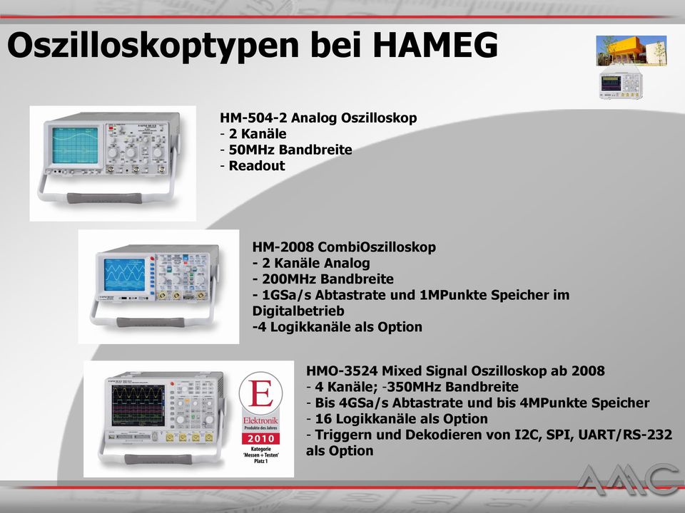 Digitalbetrieb -4 Logikkanäle als Option HMO-3524 Mixed Signal Oszilloskop ab 2008-4 Kanäle; -350MHz Bandbreite -