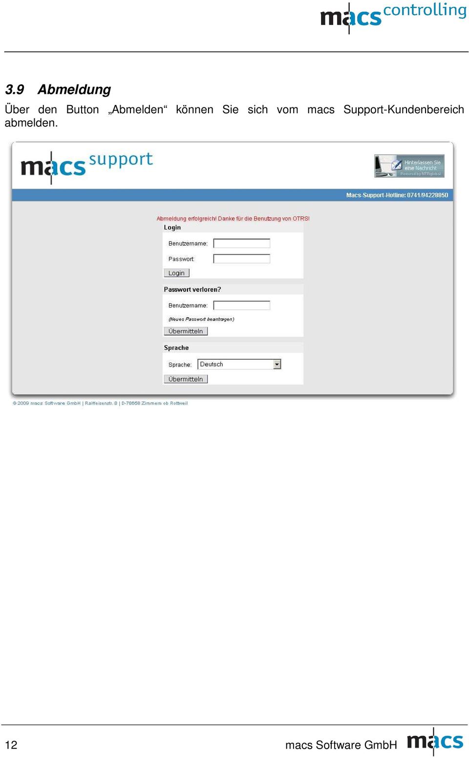 macs Support-Kundenbereich