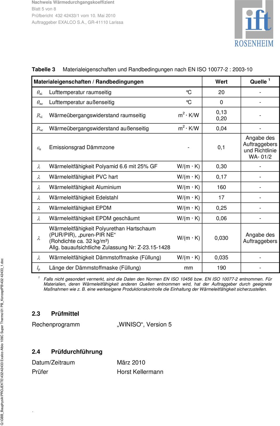 Auftraggebers und Richtlinie WA- 01/2 Wärmeleitfähigkeit Polyamid 6.