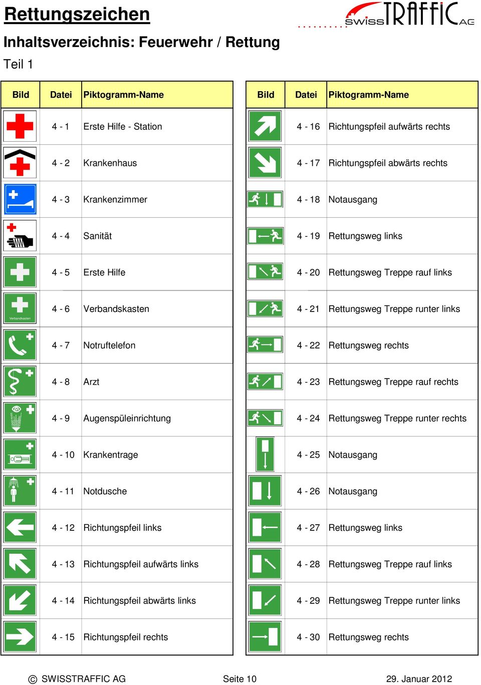 rechts 4-9 Augenspüleinrichtung 4-4 Rettungsweg Treppe runter rechts 4-0 Krankentrage 4-5 Notausgang 4 - Notdusche 4-6 Notausgang 4 - Richtungspfeil links 4-7 Rettungsweg links 4-3 Richtungspfeil