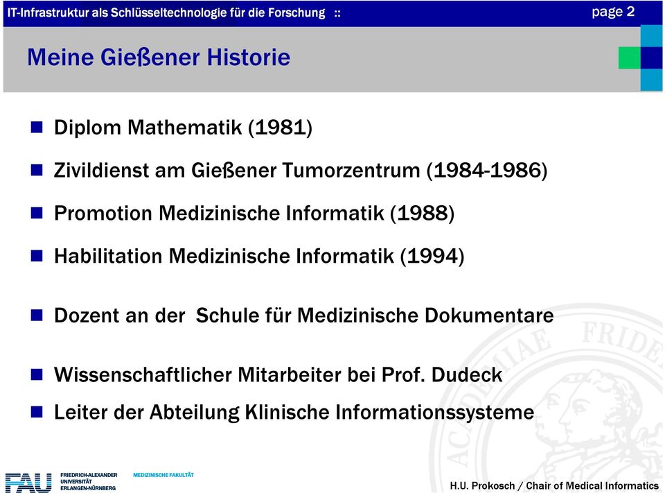 Medizinische Informatik (1994) Dozent an der Schule für Medizinische Dokumentare