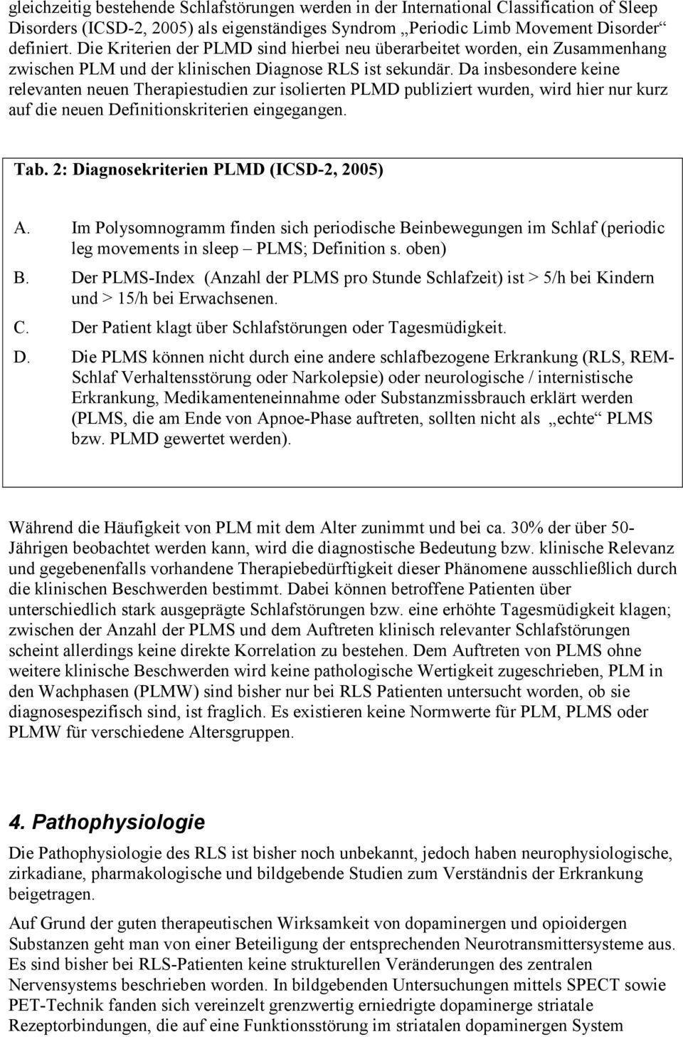 Da insbesondere keine relevanten neuen Therapiestudien zur isolierten PLMD publiziert wurden, wird hier nur kurz auf die neuen Definitionskriterien eingegangen. Tab.