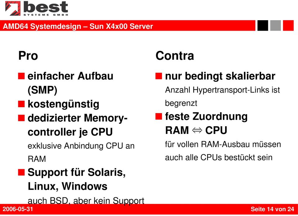 Anzahl Hypertransport-Links ist begrenzt feste Zuordnung RAM CPU für vollen RAM-Ausbau müssen