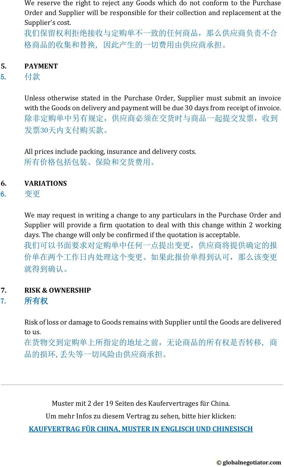 Kaufvertrag Für China Muster Englisch Chinesisch Pdf