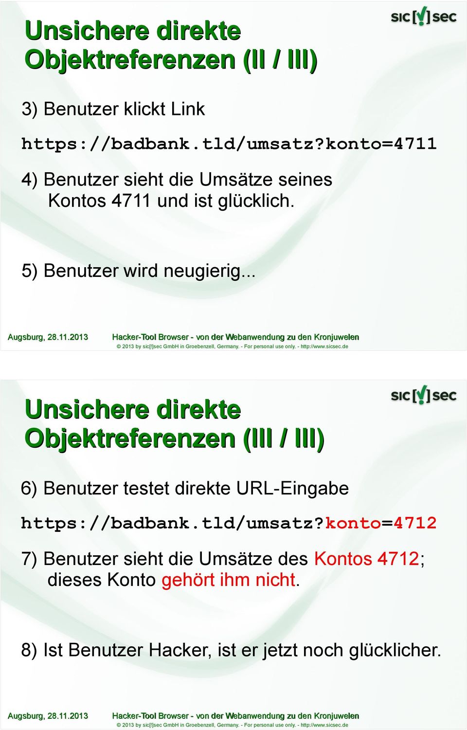 .. Unsichere direkte Objektreferenzen (III / III) 6) Benutzer testet direkte URL-Eingabe https://badbank.tld/umsatz?