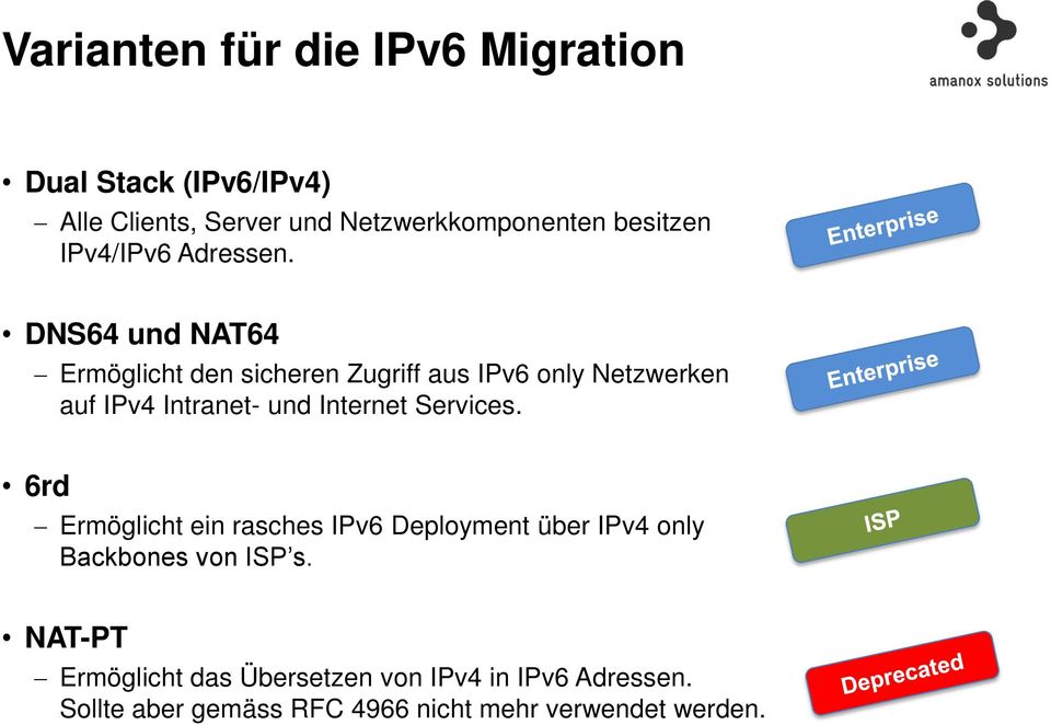 DNS64 und NAT64 Ermöglicht den sicheren Zugriff aus IPv6 only Netzwerken auf IPv4 Intranet- und Internet