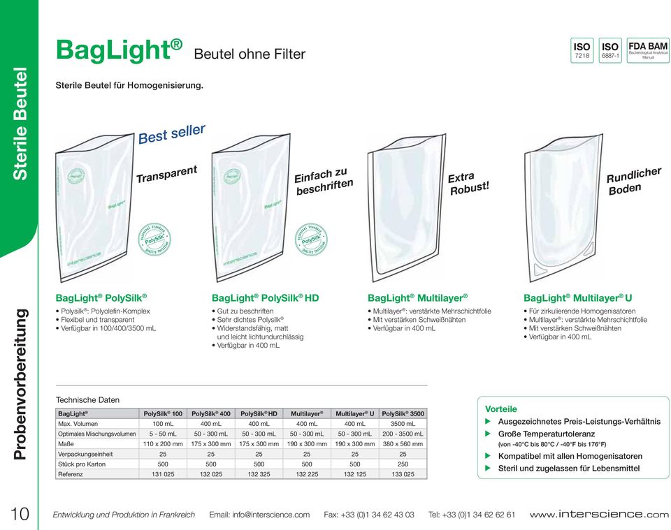 Widerstandsfähig, matt und leicht lichtundurchlässig Verfügbar in 400 ml Einfach zu beschriften BagLight Multilayer BagLight PolySilk 100 PolySilk 400 PolySilk HD Multilayer Multilayer U PolySilk