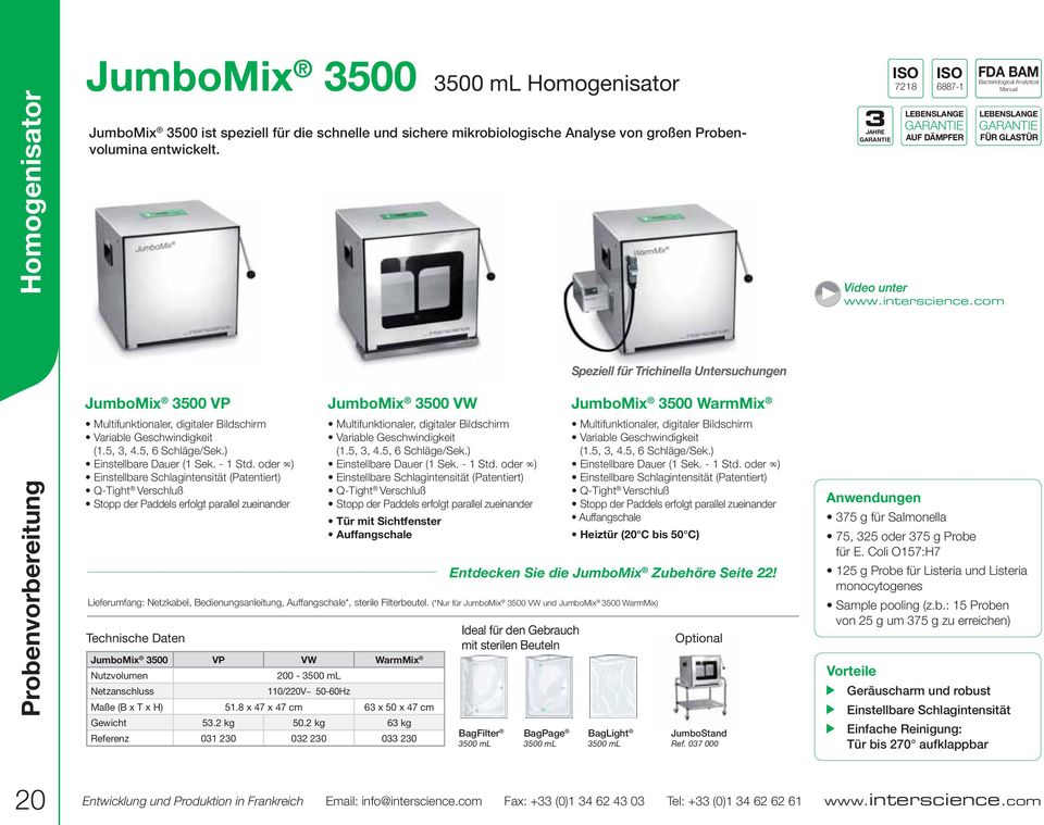 Probenvorbereitung JumboMix 3500 VP Multifunktionaler, digitaler Bildschirm Variable Geschwindigkeit (1.5, 3, 4.5, 6 Schläge/Sek.) Einstellbare Dauer (1 Sek. - 1 Std.