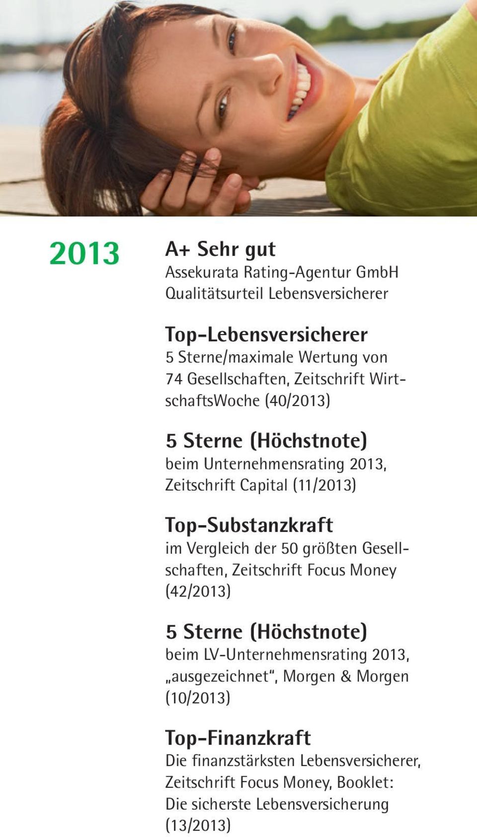 Gesellschaften, Zeitschrift Focus Money (42/2013) 5 Sterne (Höchstnote) beim LV-Unternehmensrating 2013, ausgezeichnet, Morgen &