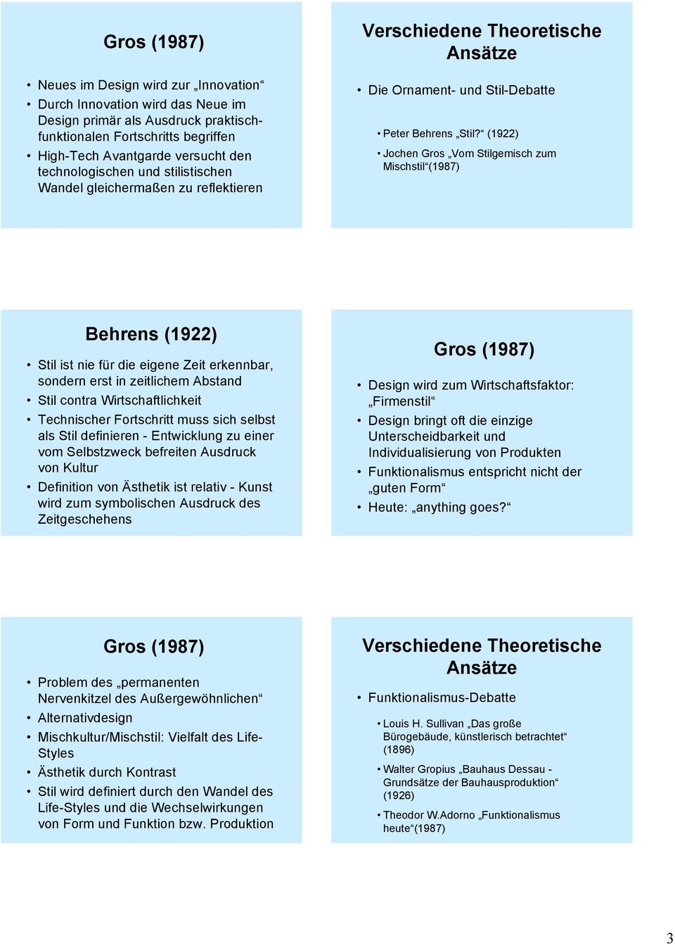 (1922) Jochen Gros Vom Stilgemisch zum Mischstil (1987) Behrens (1922) Stil ist nie für die eigene Zeit erkennbar, sondern erst in zeitlichem Abstand Stil contra Wirtschaftlichkeit Technischer