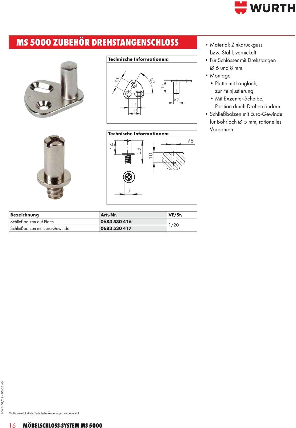 Exzenter-Scheibe, Position durch Drehen ändern Schließbolzen mit Euro-Gewinde für Bohrloch Ø 5 mm, rationelles