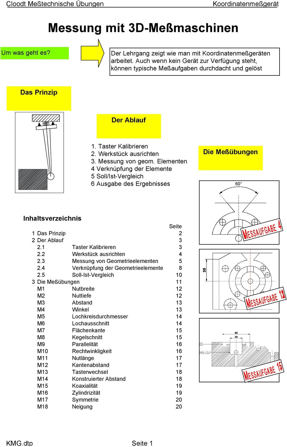 Elementen 4 Verknüpfung der Elemente 5 Soll/Ist-Vergleich 6 Ausgabe des Ergebnisses 60 Inhaltsverzeichnis Seite 1 Das Prinzip 2 2 Der Ablauf 3 2.1 Taster Kalibrieren 3 2.2 Werkstück ausrichten 4 2.