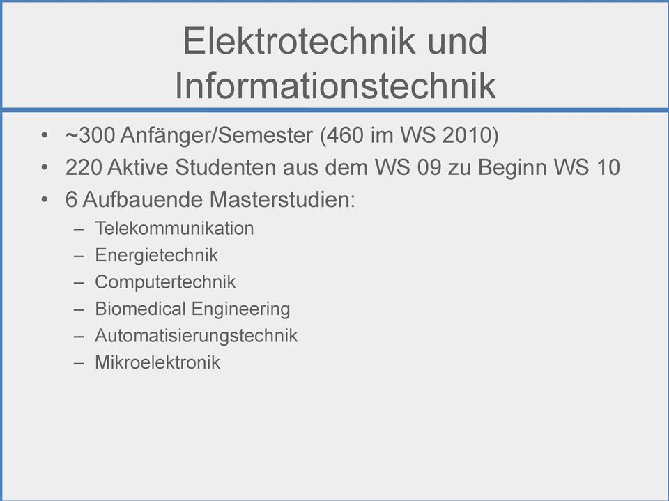 Aufbauende Masterstudien: Telekommunikation Energietechnik