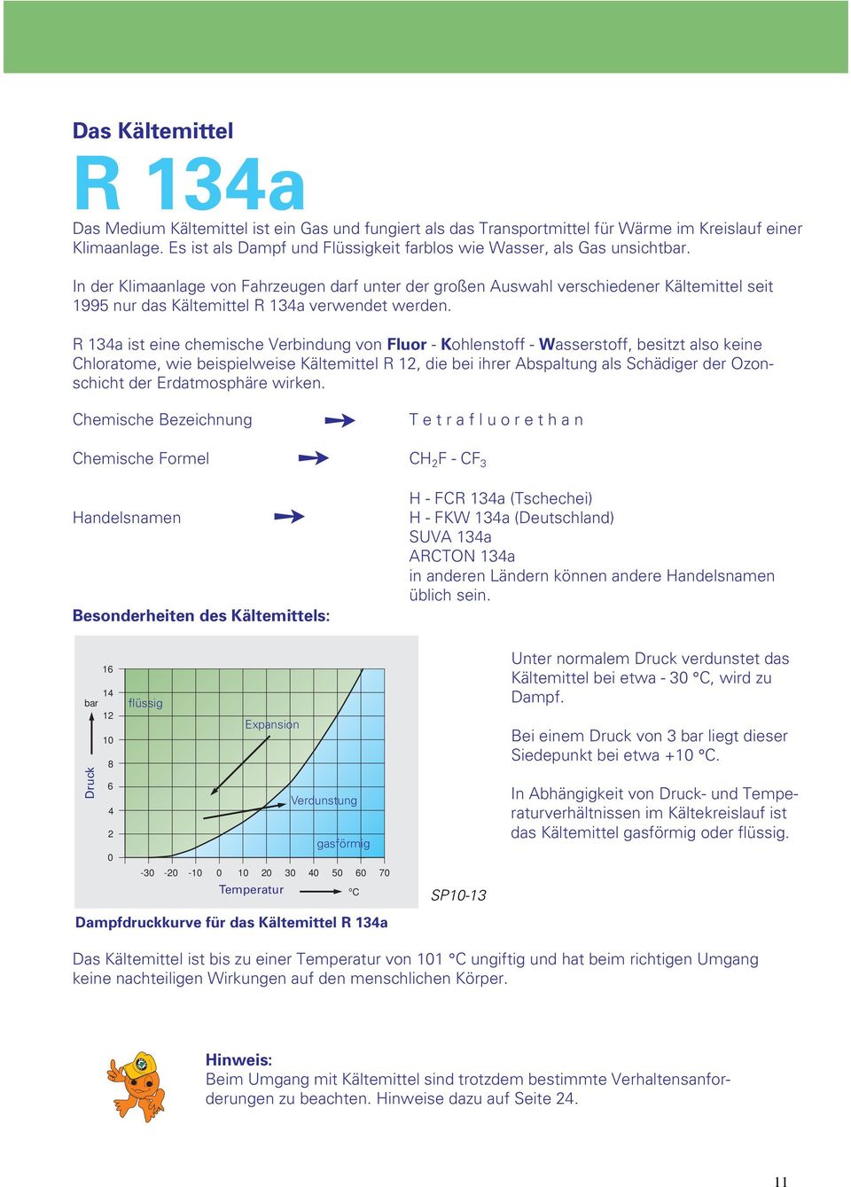 In der Klimaanlage von Fahrzeugen darf unter der großen Auswahl verschiedener Kältemittel seit 1995 nur das Kältemittel R 134a verwendet werden.
