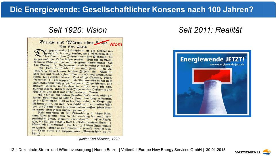 Seit 1920: Vision Seit 2011: Realität Atom Quelle: Karl