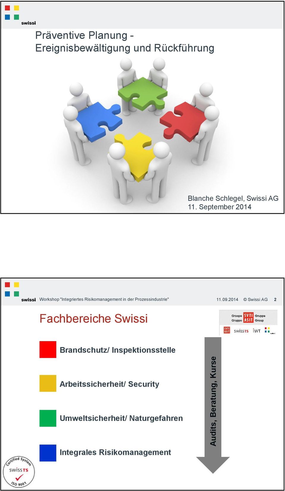 2014 Swissi AG 2 Fachbereiche Swissi Brandschutz/ Inspektionsstelle Arbeitssicherheit/
