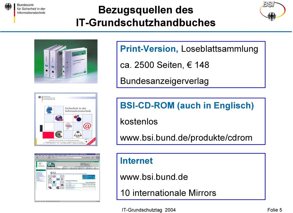 2500 Seiten, 148 Bundesanzeigerverlag BSI-CD-ROM (auch in Englisch)