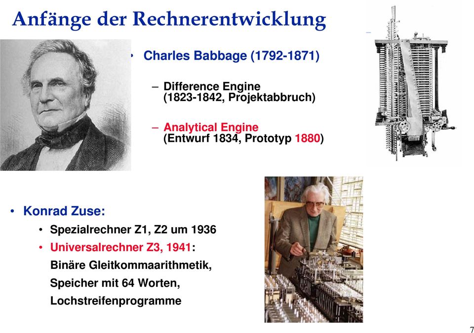 Prototyp 1880) Konrad Zuse: Spezialrechner Z1, Z2 um 1936 Universalrechner