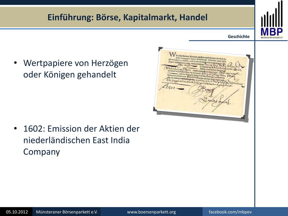 Königen gehandelt 1602: Emission der