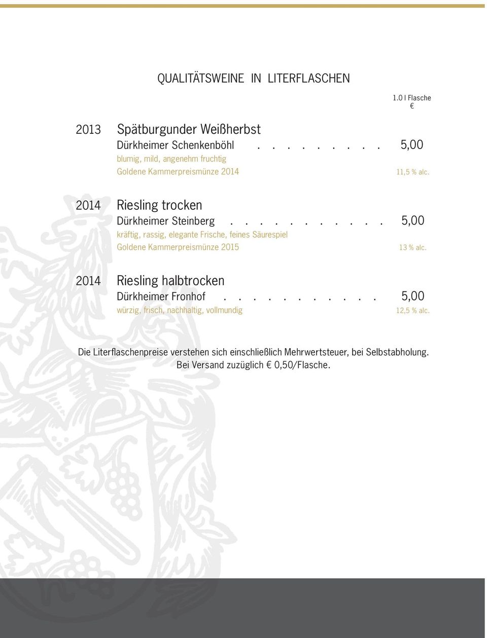 .......... 5,00 kräftig, rassig, elegante Frische, feines Säurespiel Goldene Kammerpreismünze 2015 2014 Riesling halbtrocken Dürkheimer Fronhof.