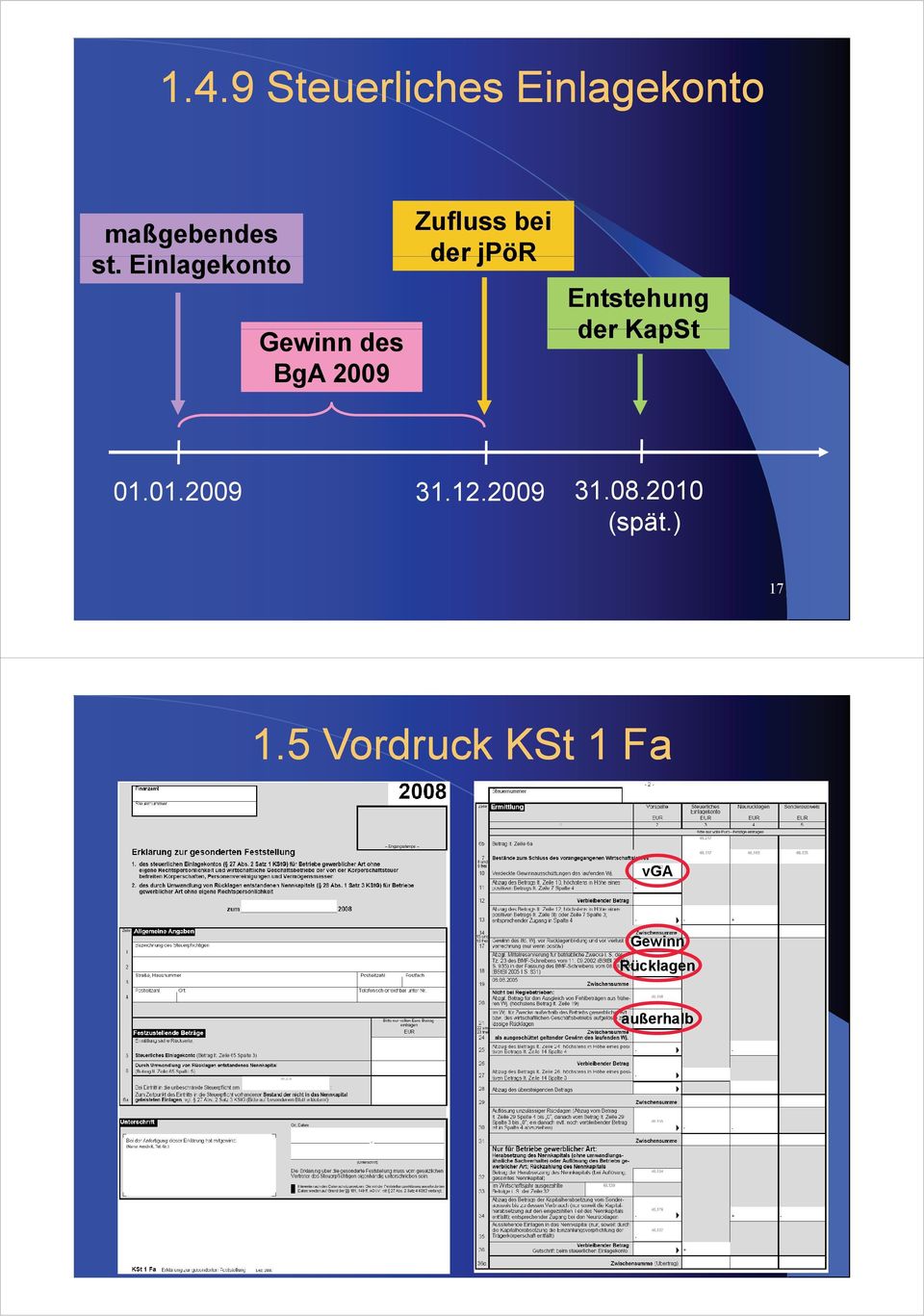 Entstehung der KapSt 01.01.2009 31.12.2009 31.08.