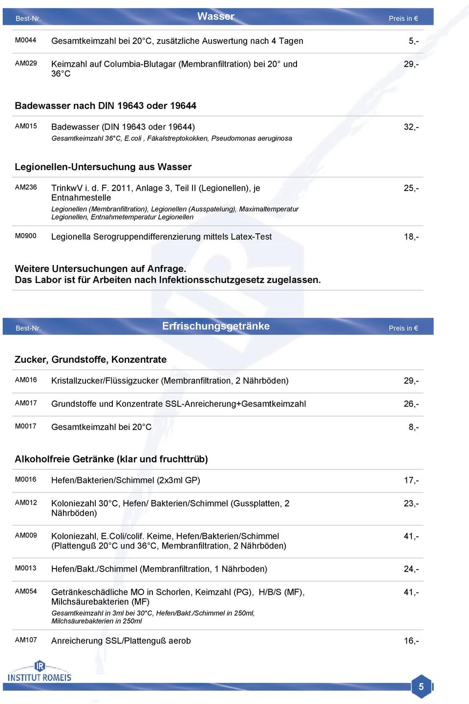 kalstreptokokken, Pseudomonas aeruginosa Legionellen-Untersuchung aus Wasser AM236 TrinkwV i. d. F.