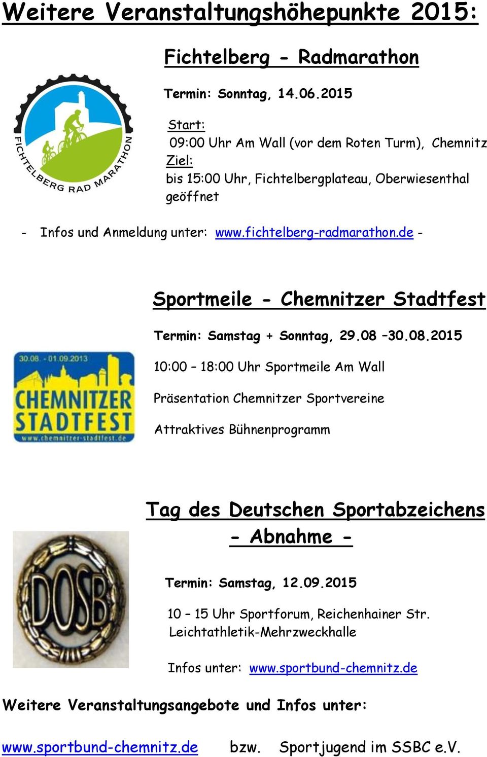 de - Sportmeile - Chemnitzer Stadtfest Termin: Samstag + Sonntag, 29.08 