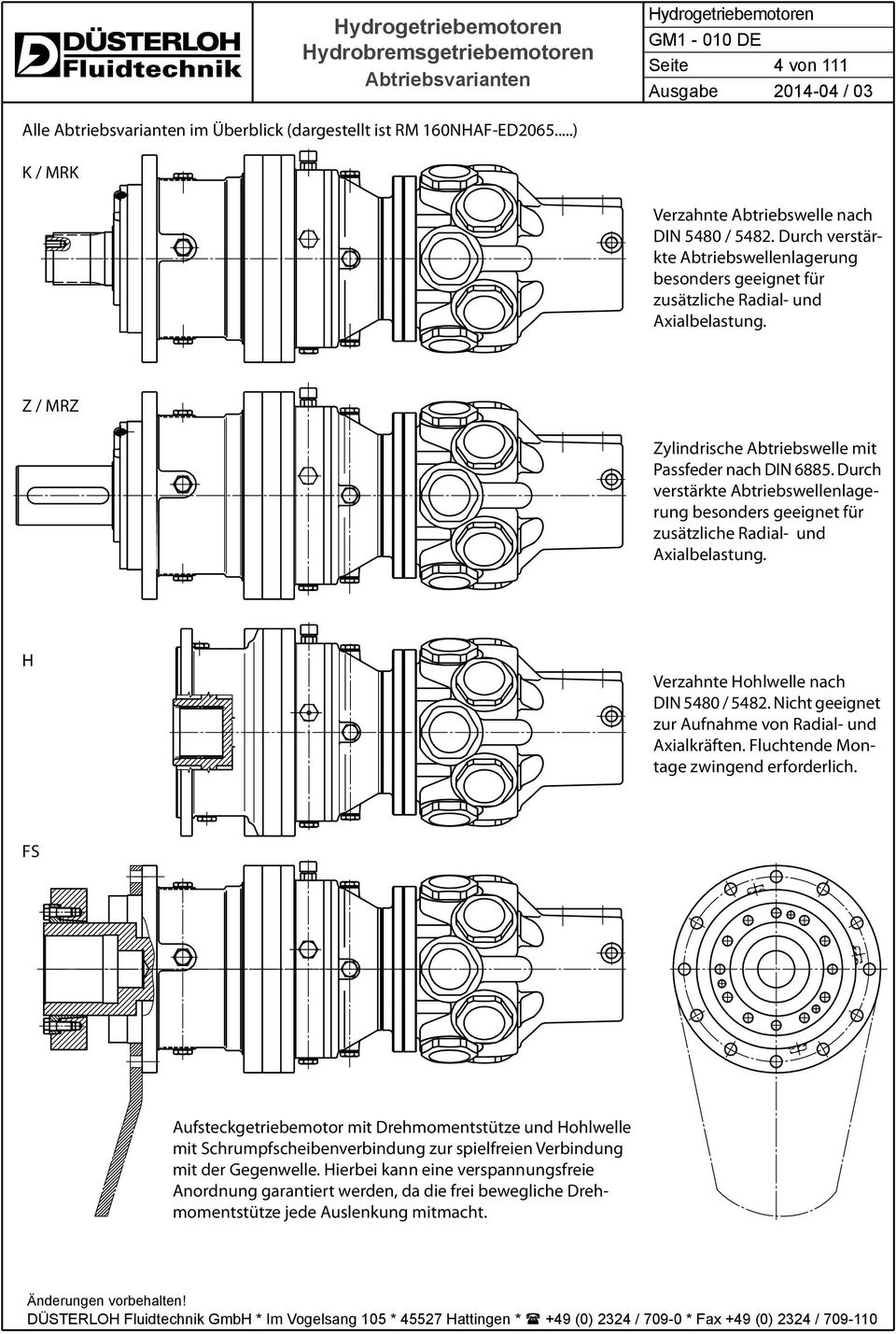 Durch verstärkte Abtriebswellenlagerung besonders geeignet für zusätzliche Radial- und Axialbelastung. H Verzahnte Hohlwelle nach DIN 5480 / 5482.