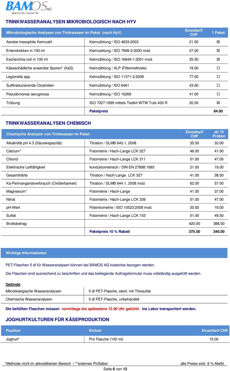 50 Käseschädliche anaerobe Sporen* (KaS) Keimzählung / ALP (Filtermethode) 19.00 Legionella spp. Keimzählung / ISO 11371-2:2008 77.00 Sulfitreduzierende Clostridien Keimzählung / ISO 6461 43.