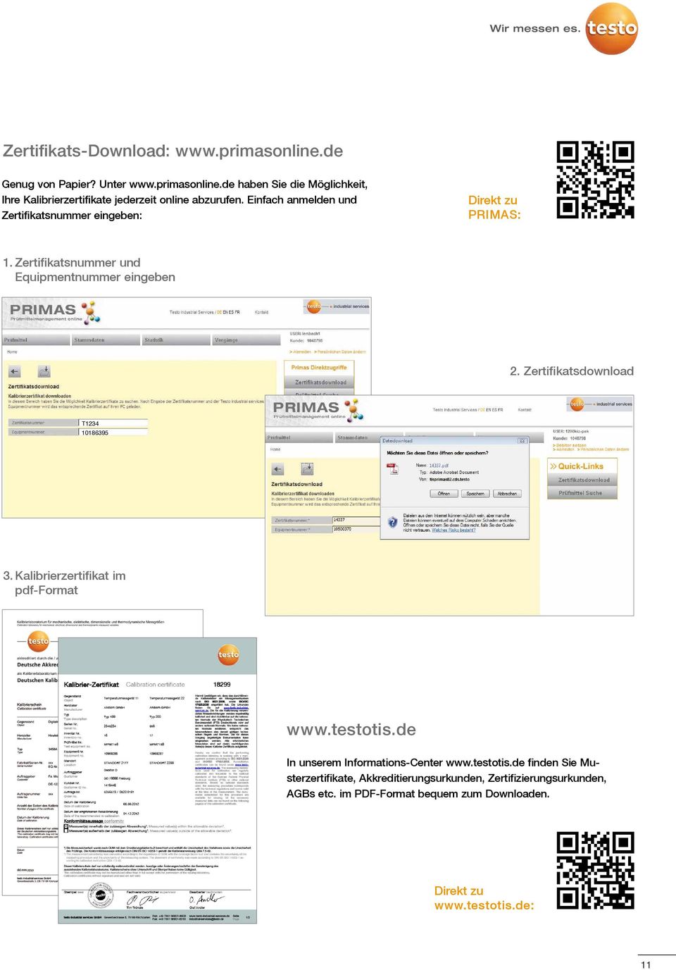 Zertifikatsdownload T1234 10186395 3. Kalibrierzertifikat im pdf-format www.testotis.