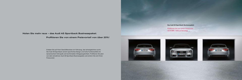 Erleben Sie auf Ihren Geschäftsreisen ein Fahrzeug, das seinesgleichen sucht: Der Audi A5 Sportback vereint