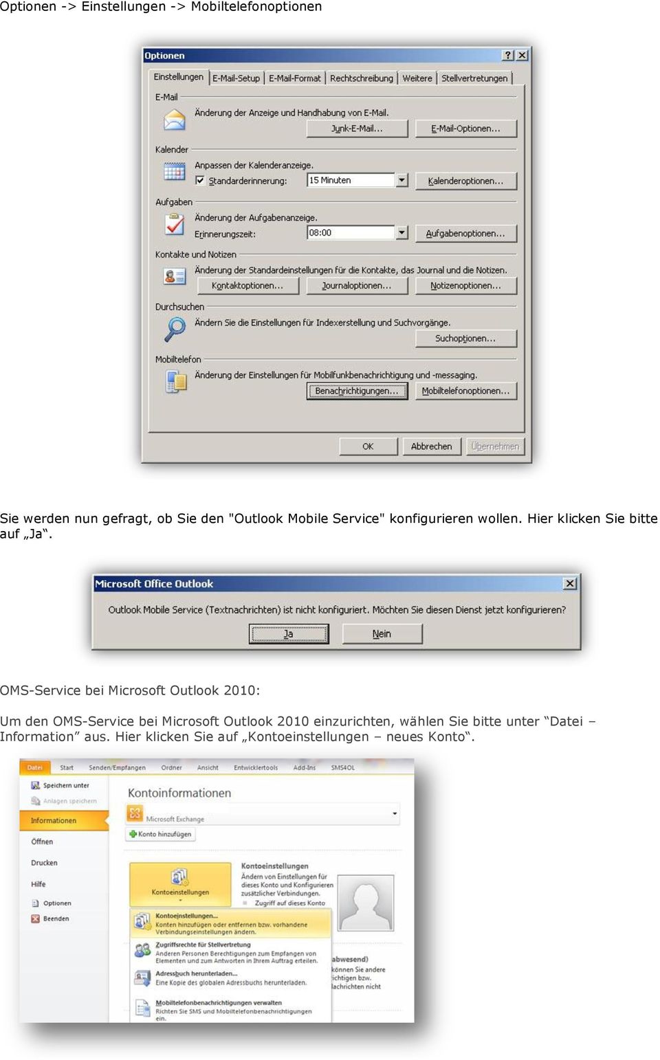 OMS-Service bei Microsoft Outlook 2010: Um den OMS-Service bei Microsoft Outlook 2010