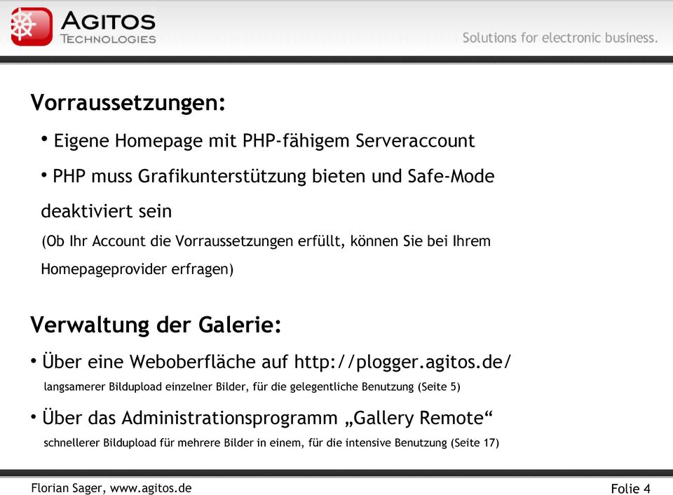 Weboberfläche auf http://plogger.agitos.