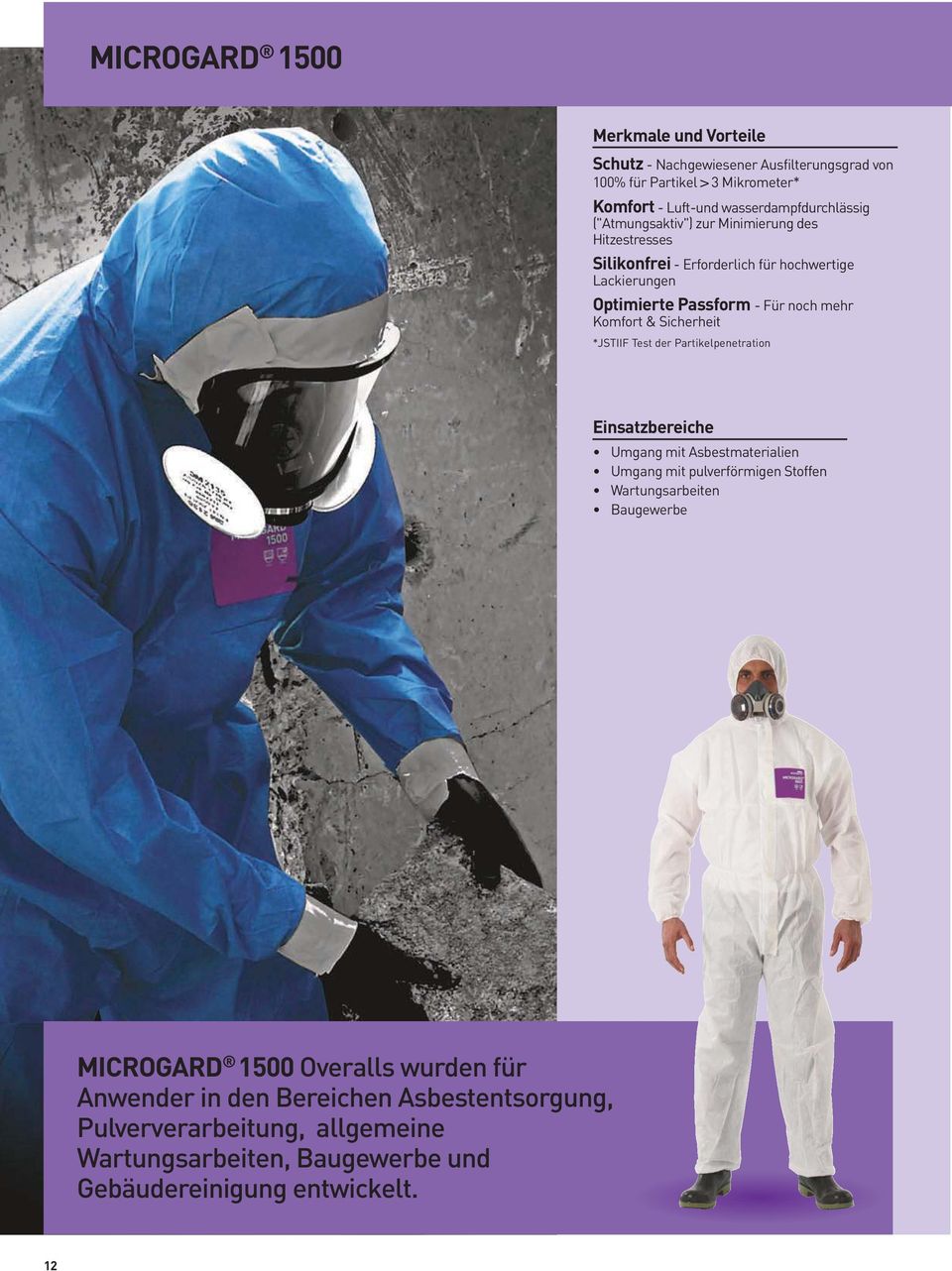 noch mehr Komfort & Sicherheit *JSTIIF Test der Partikelpenetration Einsatzbereiche Umgang mit Asbestmaterialien Umgang mit pulverförmigen Stoffen