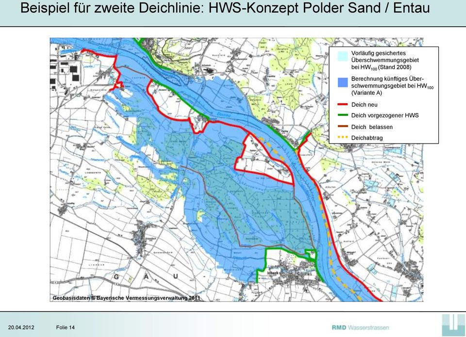 Berechnung künftiges Überschwemmungsgebiet bei HW 100 (Variante A)