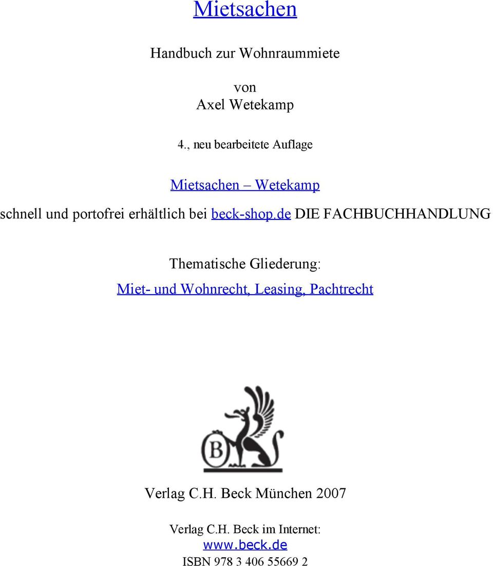 Mietsachen Handbuch Zur Wohnraummiete Von Axel Wetekamp 4 Neu