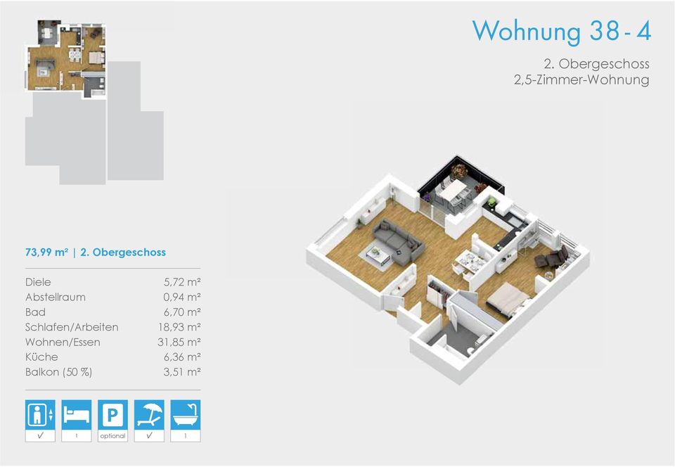 Obergeschoss Diele 5,72 m² Abstellraum 0,94 m² Bad