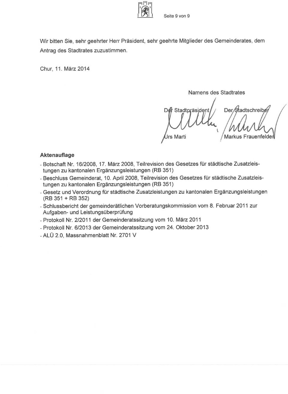 März 2008, Teilrevision des Gesetzes für städtische Zusatzleistungen zu kantonalen Ergänzungsleistungen (RB 351) - Beschluss Gemeinderat, 10.