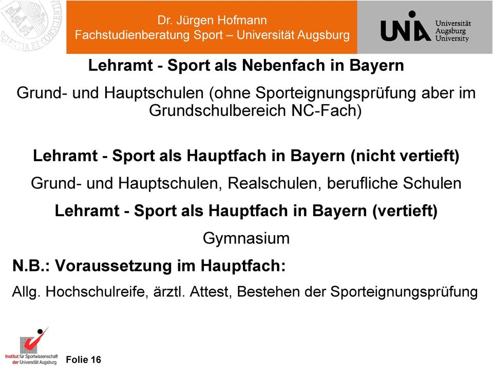 Hauptschulen, Realschulen, berufliche Schulen Lehramt - Sport als Hauptfach in Bayern (vertieft)