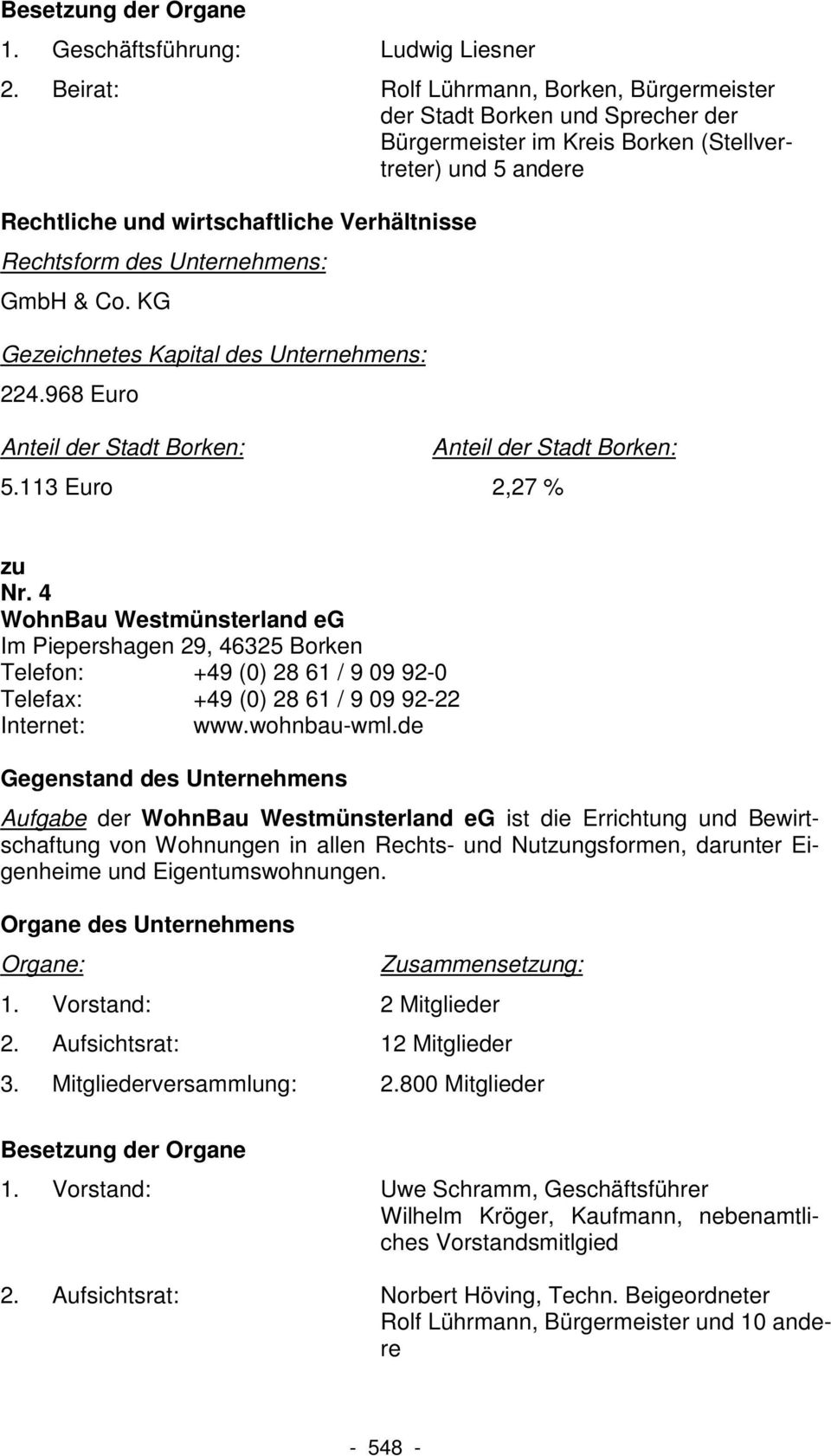 Unternehmens: GmbH & Co. KG Gezeichnetes Kapital des Unternehmens: 224.968 Euro 5.113 Euro 2,27 % zu Nr.
