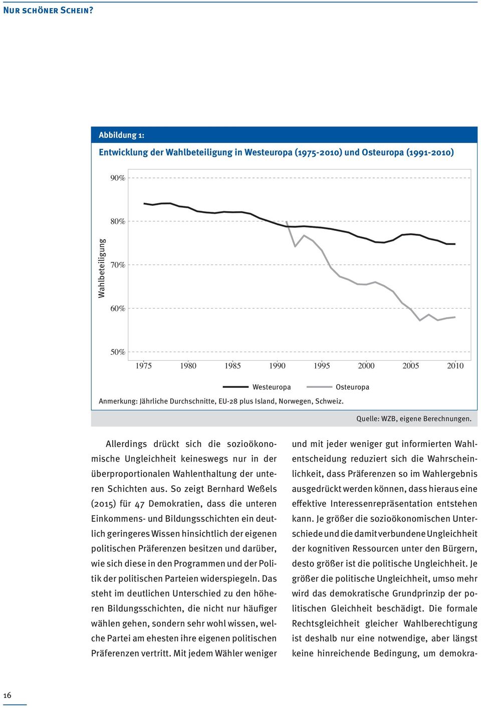 Schweiz. Quelle: WZB, eigene Berechnungen. Allerdings drückt sich die sozioökonomische Ungleichheit keineswegs nur in der überproportionalen Wahlenthaltung der unteren Schichten aus.