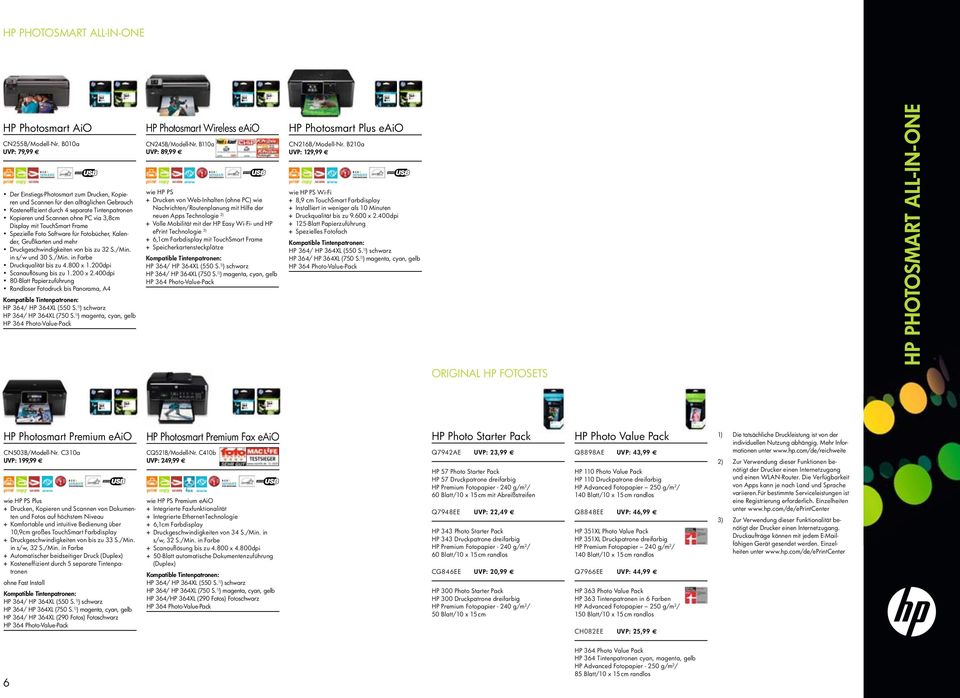 Display mit TouchSmart Frame Spezielle Foto Software für Fotobücher, Kalender, Grußkarten und mehr Druckgeschwindigkeiten von bis zu 32 S./Min. in s/w und 30 S./Min. in Farbe Scanauflösung bis zu 1.