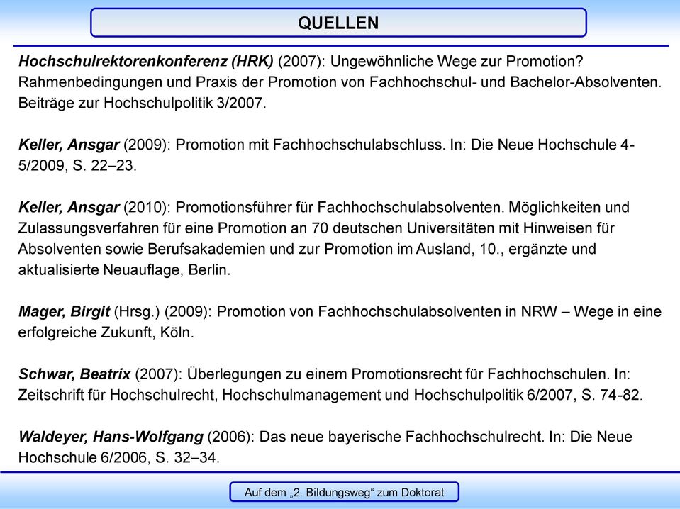 Keller, Ansgar (2010): Promotionsführer für Fachhochschulabsolventen.