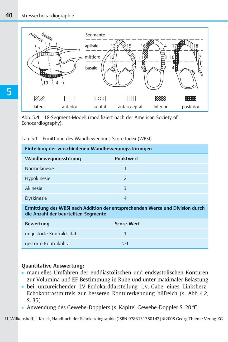 1 Ermittlung des Wandbewegungs-Score-Index (WBSI) Einteilung der verschiedenen Wandbewegungsstærungen Wandbewegungsstærung Punktwert Normokinesie 1 Hpokinesie 2 Akinesie 3 Dskinesie 4 Ermittlung des