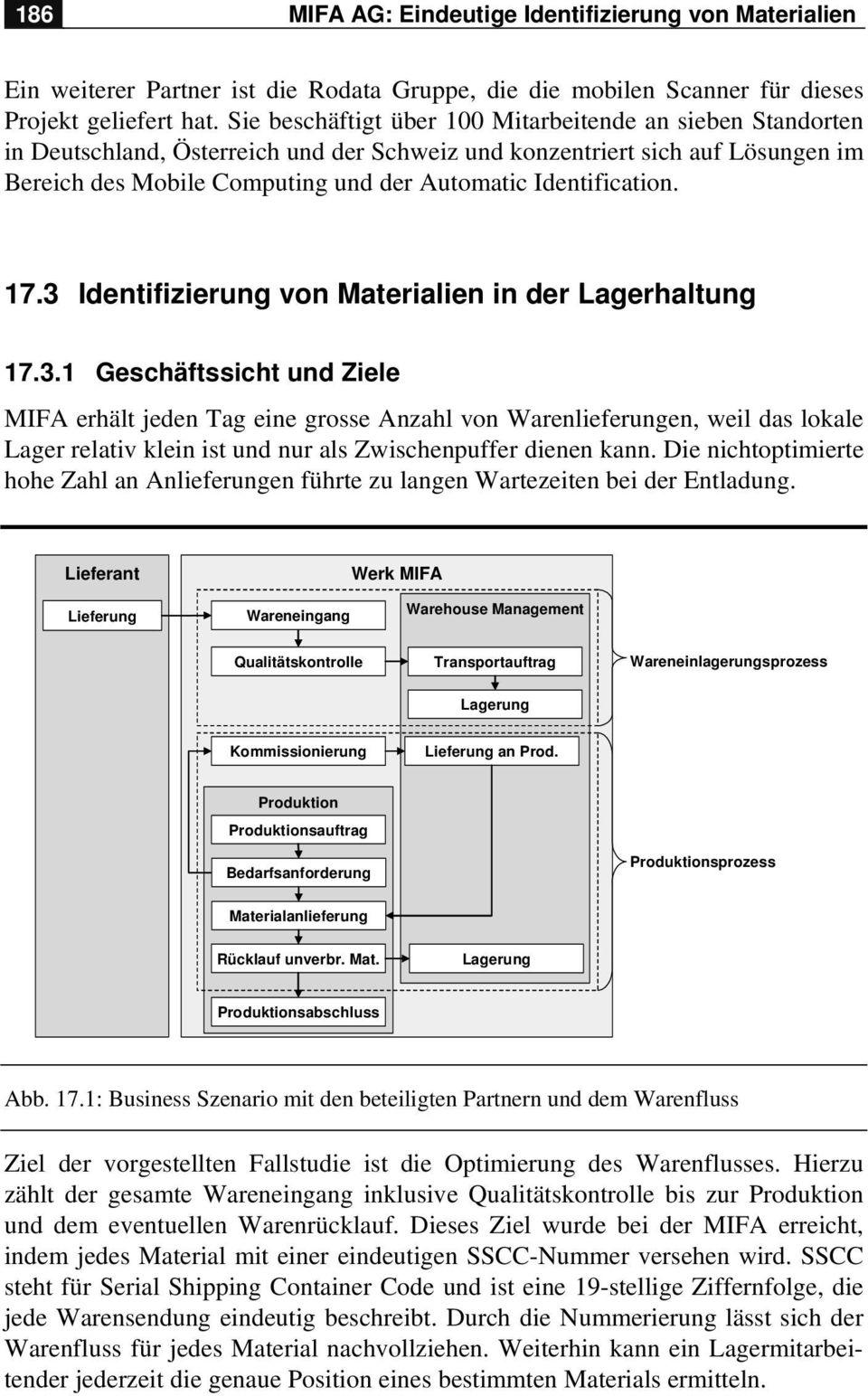 Identification. 17.3 Identifizierung von Materialien in der Lagerhaltung 17.3.1 Geschäftssicht und Ziele MIFA erhält jeden Tag eine grosse Anzahl von Warenlieferungen, weil das lokale Lager relativ klein ist und nur als Zwischenpuffer dienen kann.